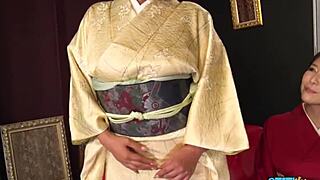 Asians in Kimonos Take Deep Creampie Group Sex
