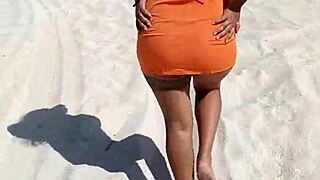 papi check out this puta mexicana flashing her tanga and tetas on public beach