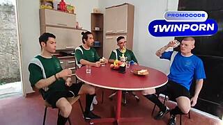 girlfriend's mouth services entire soccer team in bareback deepthroat anal frenzy