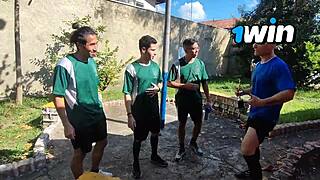 girlfriend's mouth services entire soccer team in bareback deepthroat anal frenzy