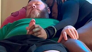 homemade ebony babe in hood bends over sucks fucks white cock doggystyle bedroom
