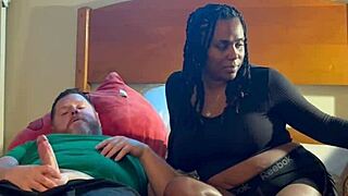 homemade ebony babe in hood bends over sucks fucks white cock doggystyle bedroom
