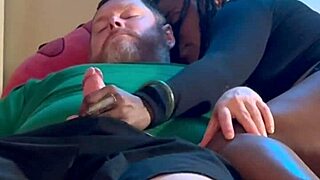 homemade ebony babe in hood bends over sucks fucks white cock doggystyle bedroom