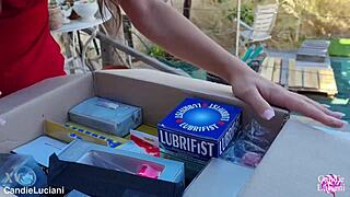 yo babe, check out this super cute brunette teen unboxin n playin with massive anal toys on her tight pussy n ass in lingerie.