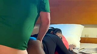 homemade ebony babe in hood bends over sucks fucks white cock doggystyle bedroom