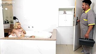 tgirl manneula mattias bareback deepthroats and creampies in bathtub with hung stud