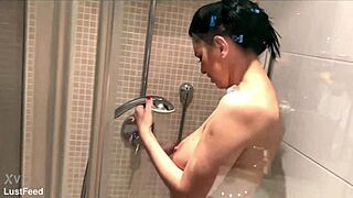 things heat up in shower with busty curvy milf kira queen cowgirl riding 😍💦