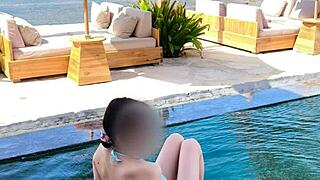 skinny japanese college student slips out of blue bikini revealing small tits and legs