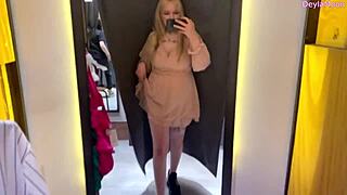 beautiful stepmom slips into sexy lingerie in changing room flashing big natural tits pierced nipples huge ass