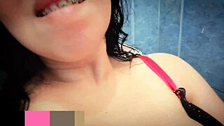 Horny ebony teen masturbates in bathroom squirting first time