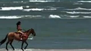 beach threesome stretches black mom's shaved pussy