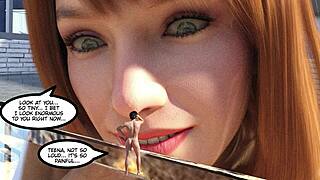 Giantess growth comic features huge tits boobs tall mini guy sex
