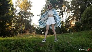 Innocent camping teen alice flore secretly fingers her shaved pussy outdoors