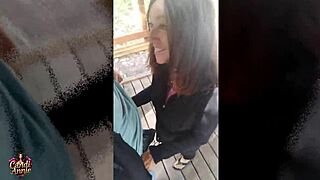 mature beauty candi annie drops to knees in forest for pov blowjob then swallows cum after wild fuck