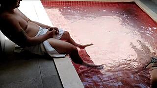 my hot blonde cousin's fat ass gapes bareback doggystyle by the pool