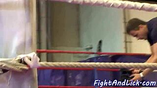 Skinny Lesbians Grapple and Dominate in Intense Boxing Ring Wrestle