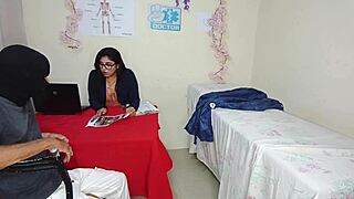 Perverted doctor rips clothes fucks patient juicy big tits pussy in office hospital