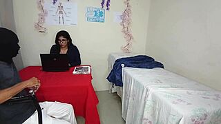 Perverted doctor rips clothes fucks patient juicy big tits pussy in office hospital