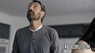 Stepdad spanks bratty teen's ass then pounds her tight holes in every position imaginable