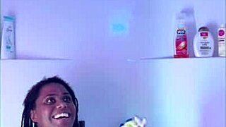 Ebony homemade amateur soaps up her thick ass and tits in steamy shower play