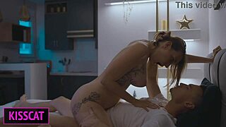 stepmom lets stepson undress her in shared bed for rough creampie fuck