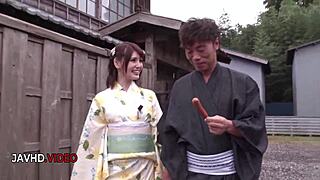 wild japanese jav beauty picks up huge cock for hardcore riding and sucking