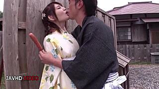 wild japanese jav beauty picks up huge cock for hardcore riding and sucking
