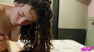 Sucking his thick cock right after that steamy hotel shower cumshot