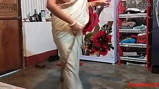 Ebony student madam bends in saree for husband's rough anal home chudai