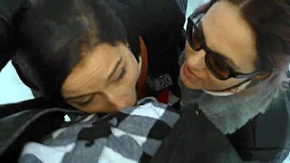 Two amateur teen babes share teacher's cock deepthroat blowjob cumshot in snowy outdoor 3some