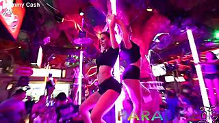 twin gfs owning stripper poles then getting railed hard in the public bathroom