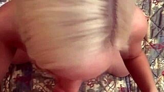 Blonde girl next door in lingerie spreads shaved pussy piercing for neighbors to see