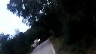 Naked flashing near road in car outdoor public exposure close up
