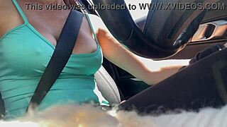 damn i'm so horny flashing my huge natural italian milf tits outdoors near the car nipples hard