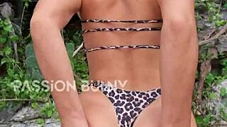 Bikini girl flashes neighbors then fingers herself outdoors