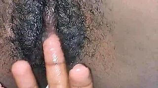 en-chan spreads her ebony pussy lips whispering dirty three-finger clit massage instructions close up