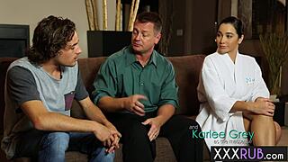 damn that beautiful teen karlee grey kneels sucking huge client cock during hardcore massage