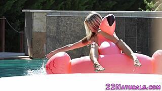 slender babe sixtynines outdoors in bikini before swallowing cum