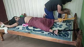 What if your tied hands legs on bed lead to chocolate wife's navel lick and bdsm indulgence?