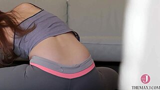 Innocent Japanese babe in tight outfit teases voyeur with erotic stretches uncensored