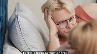 Step son sneaks creampie into step mom's tight hotel bed pussy