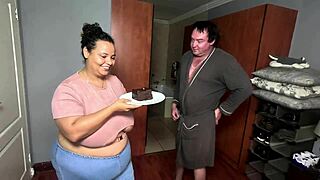 bbw eats cake messy while big black cock fucks fat tits pussy doggystyle