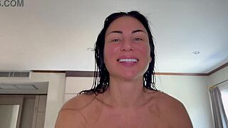 curvy milf teases with milk shower on big cock then drinks it