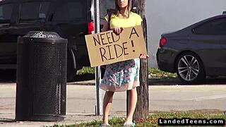 Teen Hitchhiker Rides Huge Cock Outdoor in Public POV!