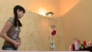 Fucking Russian Brunette Milf's Shaved Pussy and Gaping Asshole in Fishnets Heels