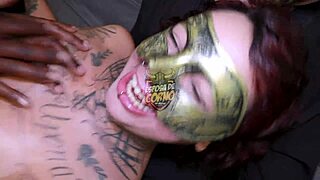 Annie's juicy shaved housewife pussy rides old black cock in cuckold spooning