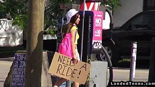 Teen Hitchhiker Rides Huge Cock Outdoor in Public POV!