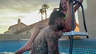 Pool boy, you like teasing my tattooed ass before rough outdoor doggystyle, ass licking, and spitting on my wet pussy?