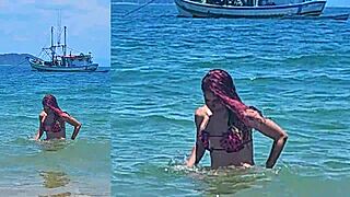big ass bikini latina tourist bends over beach for brazilian tourist's monster cock pounding