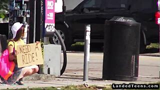 Teen Hitchhiker Rides Huge Cock Outdoor in Public POV!